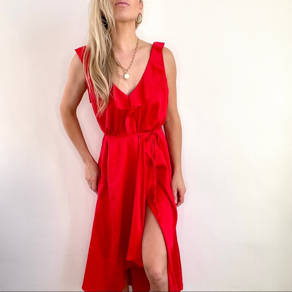 French Connection Red Ruffle Low Back Dress New with Tags Size 10